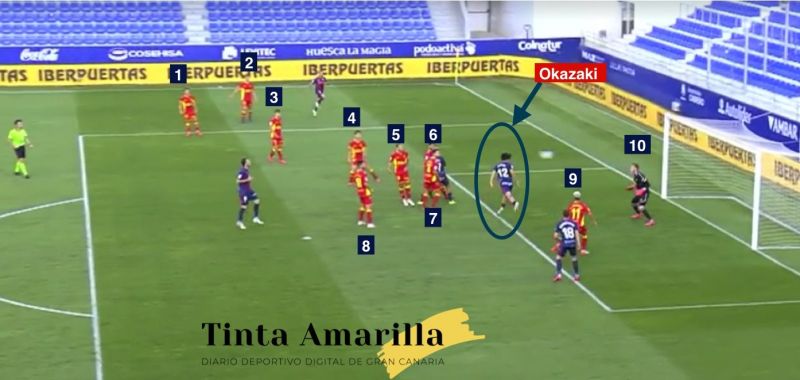 9 defensores y Okazaki libre