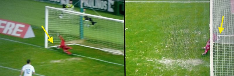 Badía paró el balón tras la línea de gol