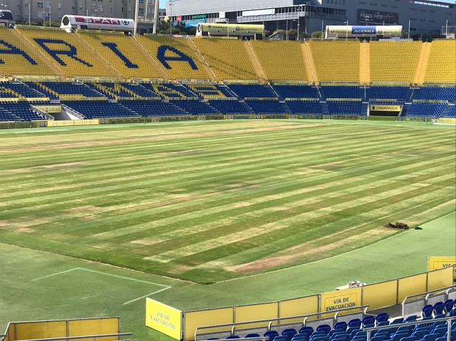 El césped del estadio, hasta agosto