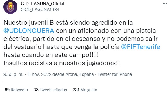 El CD Laguna denuncia un terrible incidente con una pistola eléctrica