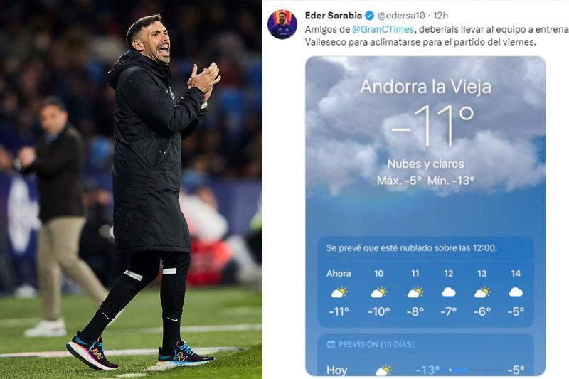 Eder Sarabia se toma con humor la temperatura prevista en el Andorra-Las Palmas