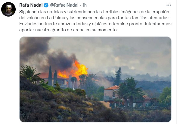 Rafa Nadal se suma a la causa de La Palma