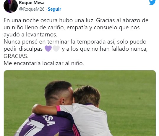 Roque Mesa, agradecido a la ayuda de un niño