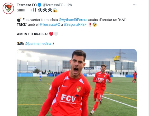 Aythami Perera firma un hat trick en Tarrasa